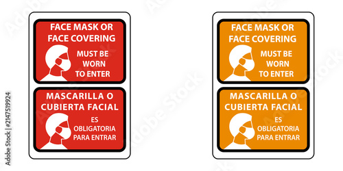 Quadro su tela Face mask required bilingual sign in english and spanish for business entrance s