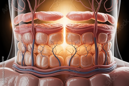 Medical illustration of human anatomy with digital overlay