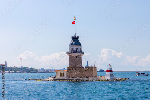 Maidens Tower in Istanbul, Turkey. (Turkish Name: Kiz Kulesi). Beautiful evening view in Istanbul.