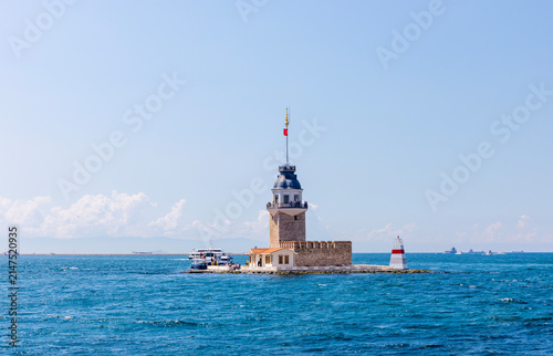 Maidens Tower in Istanbul, Turkey. (Turkish Name: Kiz Kulesi). Beautiful evening view in Istanbul.