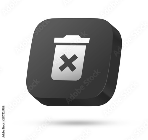 фотографія Recycle bin delete icon on a dark 3D square badge for file removal clear data an