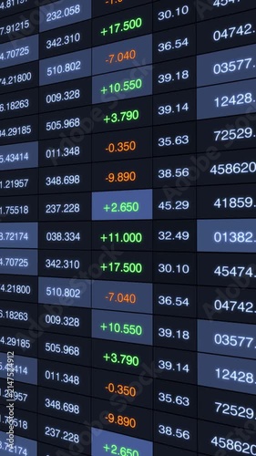 Dynamic Stock Market Data Display: Analysis of Trading Numbers with Positive and Negative Changes Highlighted on a Dark Background