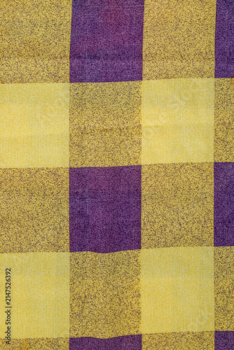 yellow and purple large plaid fabric close up