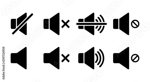 Foto Sound Icons Set: Volume Control, Mute, Speaker Symbols, Audio Settings, 8 Vector