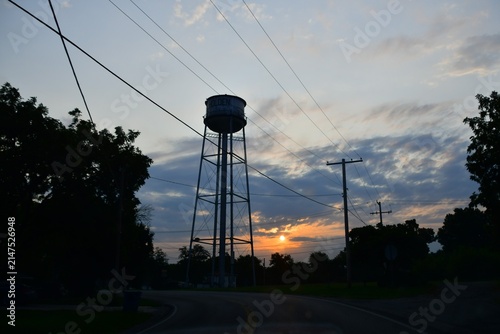 Sunrise Over a Water Tower