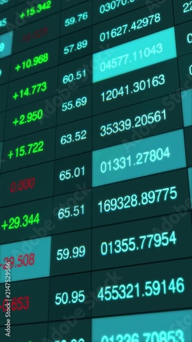 Dynamic Digital Stock Market Display Showcasing Financial Data with Varying Numeric Values and Color-Coded Changes Aiding Traders in Investment Decisions