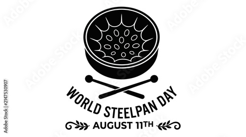 Steelpan drum and drumsticks silhouette on a white background acoustic
