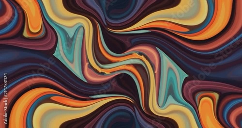 Abstract wavy lines in orange teal and dark blue.