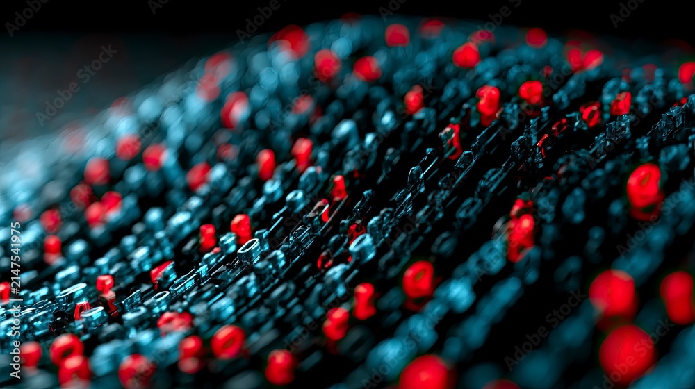 Fototapeta premium Ultra close macro view of red bead like nodes on dark weave.