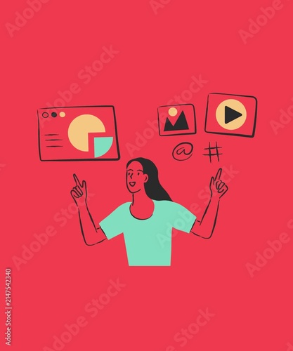 Content creation and social media management animation with pointing character