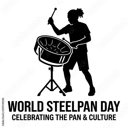 Bild auf Leinwand Steelpan Player Silhouette Against White Background Musical Instrument Illustrat