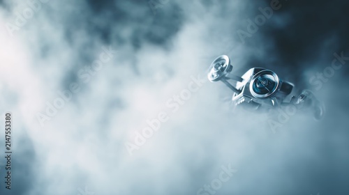 Abstract composition of silver metallic object amidst a smoky atmosphere