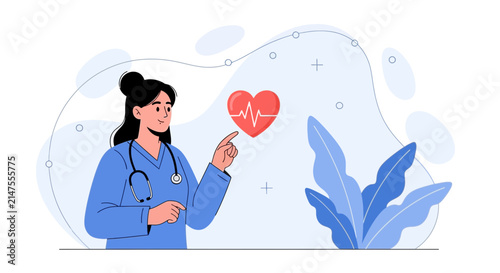 Doctor with Heartbeat Icon, Healthcare Concept Vector Illustration