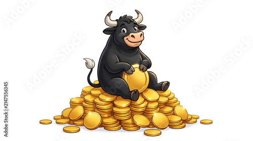 bull with horns and coins