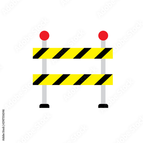 Construction Barricade with Warning Lights on White Background