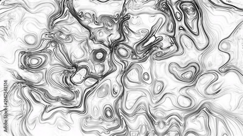 Abstract flowing black and white liquid line art texture background. Dynamic marble swirl curves and organic contour patterns, perfect for minimalist backdrops, graphic art, and modern cover design.