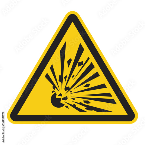 Explosive hazard warning sign triangle symbol.