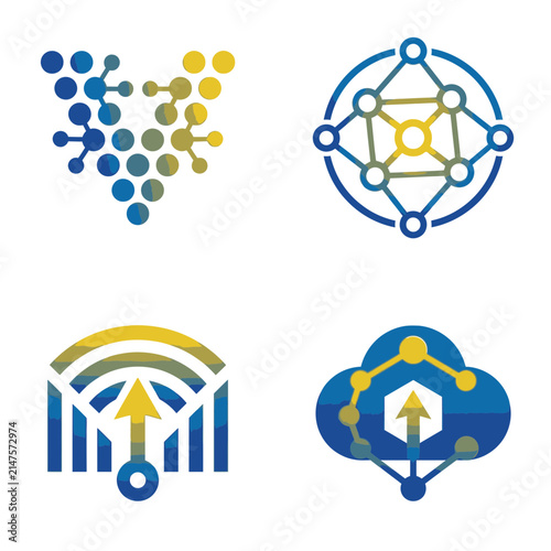 Abstract technology network and cloud data logo icons.