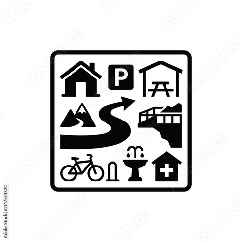 Outdoor Recreation Symbols and Icons for Navigation and Information.
