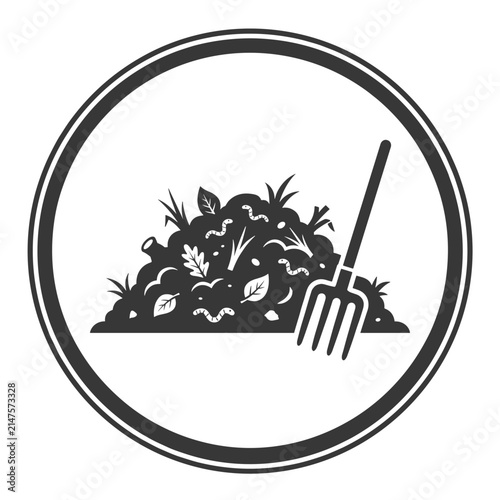 Pile of Leaves and Grass with Pitchfork Icon.