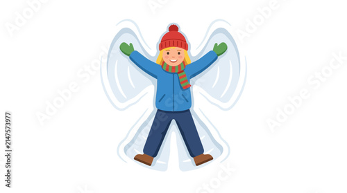 Cartoon Illustration of a Child Making a Snow Angel