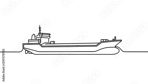 Obraz na płótnie Cargo ship line drawing on white background.