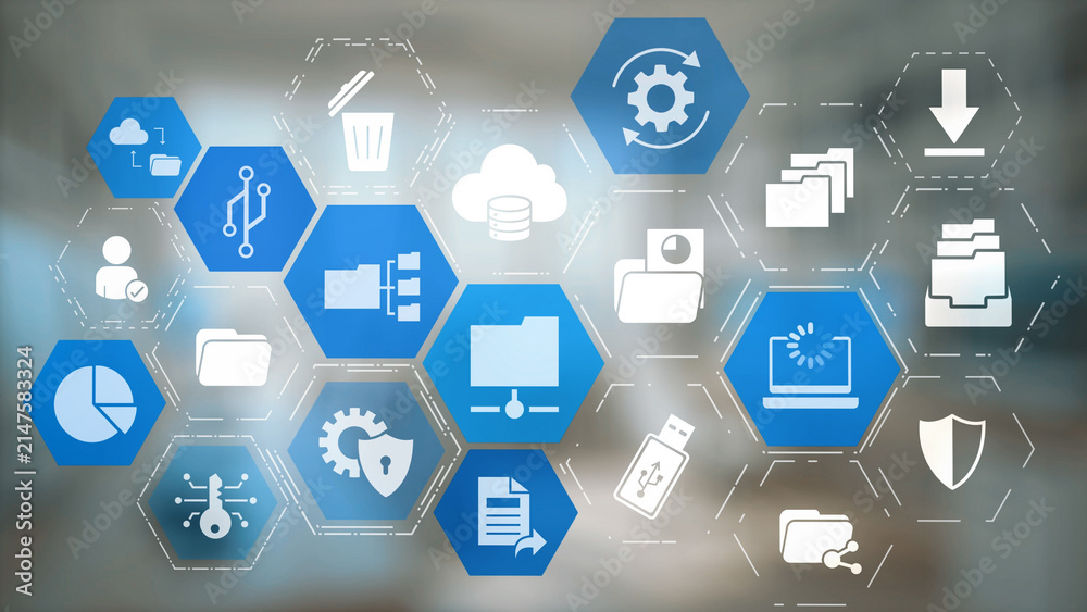 Naklejka premium Concept of managing online folders with digital file organization, cloud storage, and secure sharing. Online folders improve workflow, online folders ensure access control. Gist