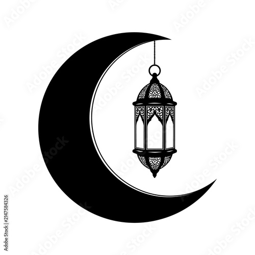 Ramadan crescent moon and lantern design islamic holiday decoration and festive lighting symbol