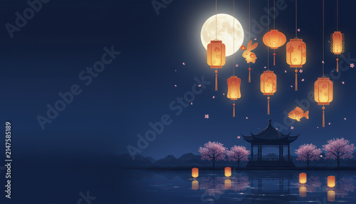 Mid autumn festival lantern moon night