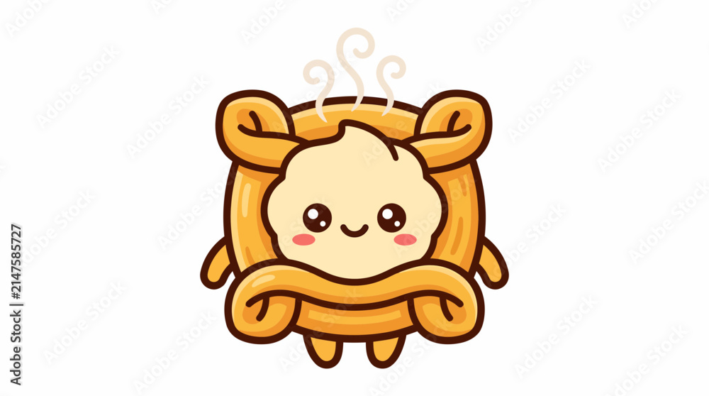 Fototapeta premium Adorable smiling dumpling character with warm steam