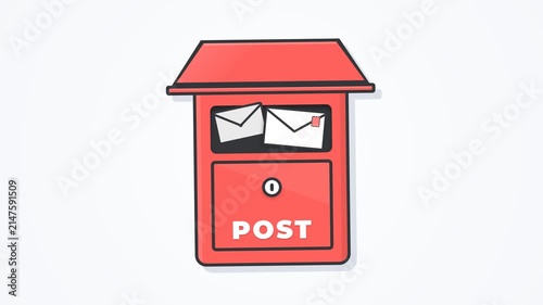 Red Commercial Mailbox with White Envelopes and Post Text Isolated on White for Delivery and Communication Concepts