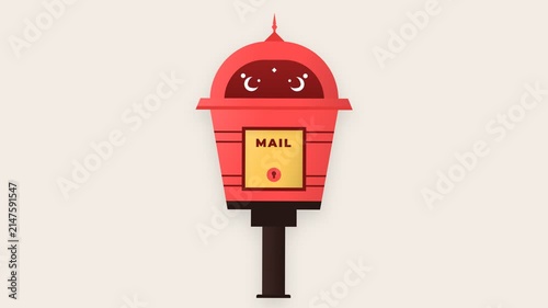 Red Traditional Mailbox with Mail Text Label Isolated on White for Postal Communication