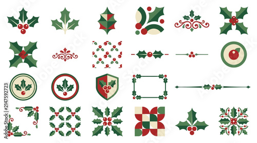Vintage Christmas borders and decorative floral emblems.