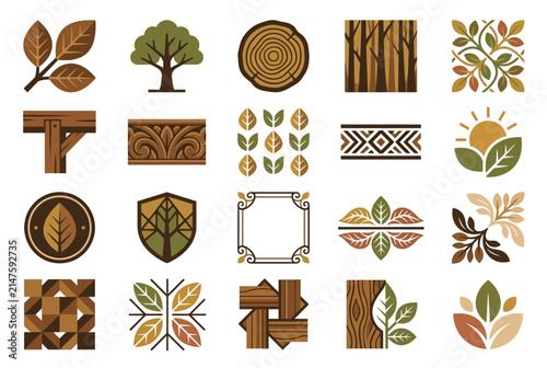 Wooden texture and nature inspired logo symbols.
