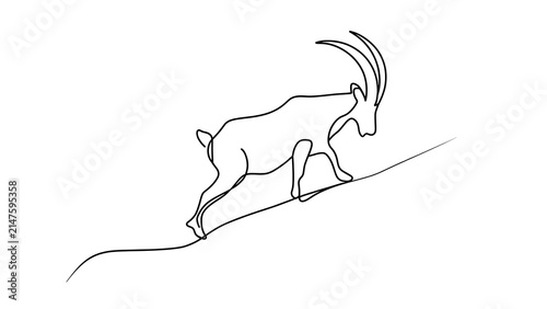 Minimalist goat line drawing on white background.