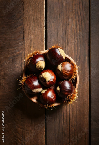 Fresh sweet chestnuts in a ...
