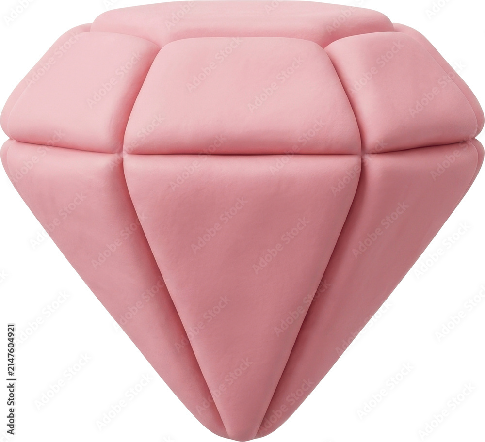 Obraz premium Soft pastel pink padded gemstone cushion with quilted facets for luxury upholstery and decorative accents padding isolated on transparent background