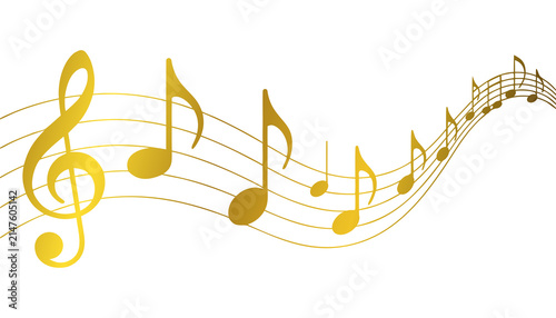 Canvastavla Golden musical notes flowing across a staff with elegant treble clef creating a melodic composition