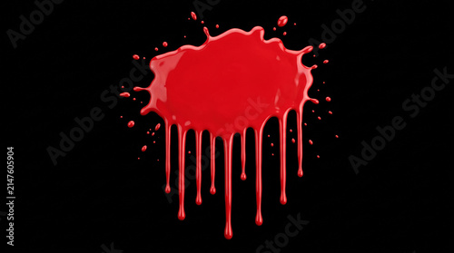 Glossy red paint blot with long drips.