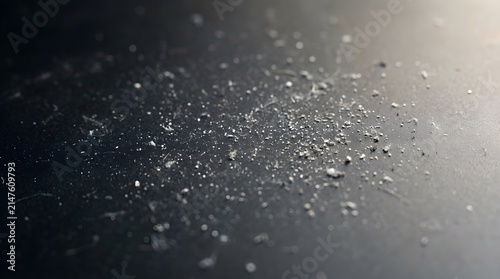Macro close up of fine dust particles on a dark surface with particles cleaning close-up background scattered material abstract neglected maintenance pollution floating contamination