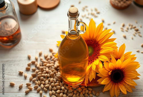 Sunflower oil in a glass bo...