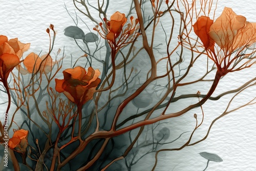 Abstract botanical and floral background with orange blossoms