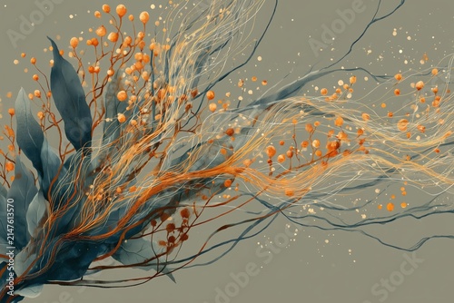 Abstract botanical background featuring orange and teal floral elements
