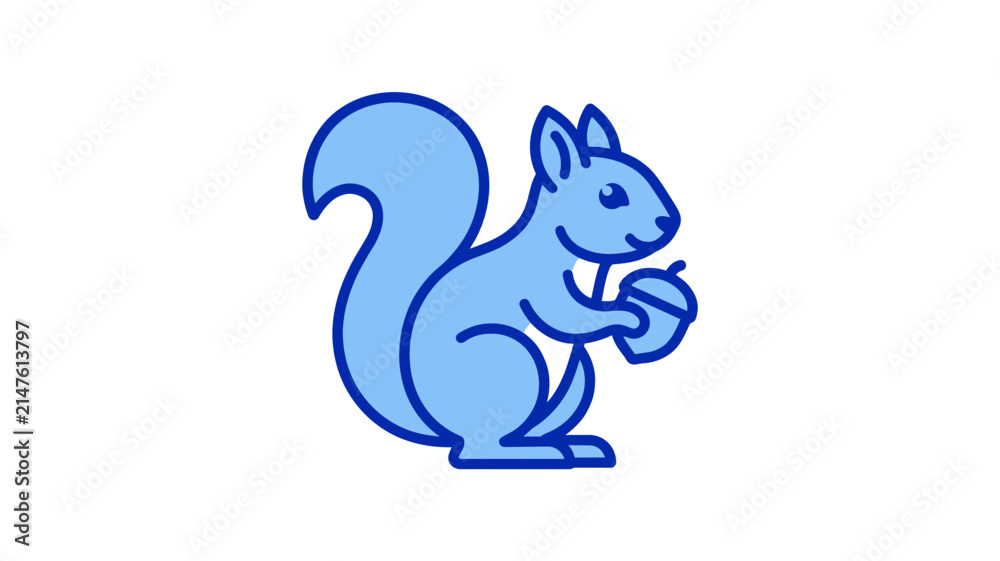 Fototapeta premium Squirrel vector icon holding acorn in blue outline style