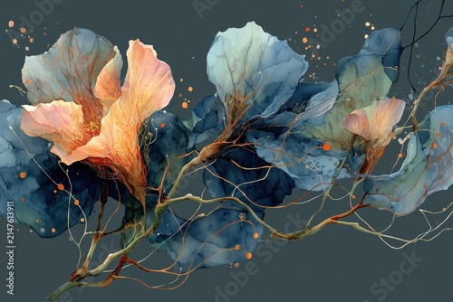 Abstract botanical fluid art floral wallpaper motif
