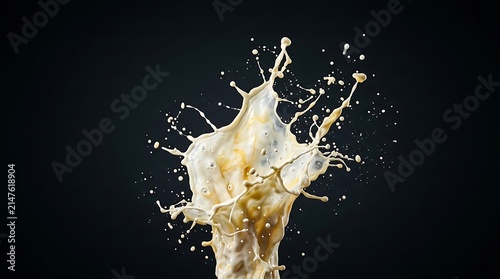 Close-up of a creamy liquid splashing and forming an abstract shape against a dark background