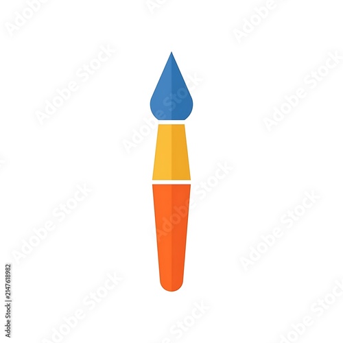 Close-up Of A Single Paintbrush With Orange Handle And Blue Tip Against White Background