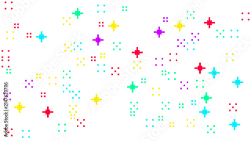 Colorful Abstract Pattern of Geometric Stars and Dots on White Background