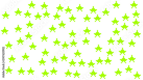 Abstract pattern of bright green star shapes on white background