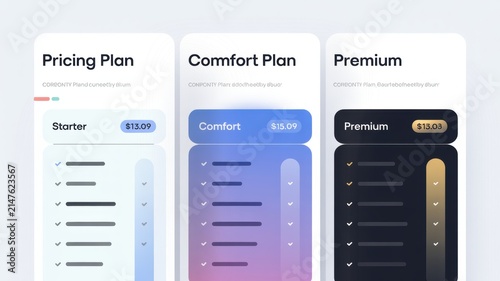 Modern Colorful Pricing Plan Card Web Design UI Interface Vector Illustration 3d